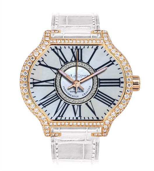 Replica DeLaCour City Attitiude Classic Rose Gold MOP Full Diamond WAPG0350-1236WHITE Replica Watch